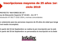 Inscripciones 1er año ciclo 2019-Mayores de 25 años